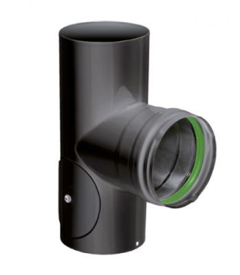 Té 90° avec trappe de visite simple paroi émail 0,7 mm noir Apollo Pellets Ø80